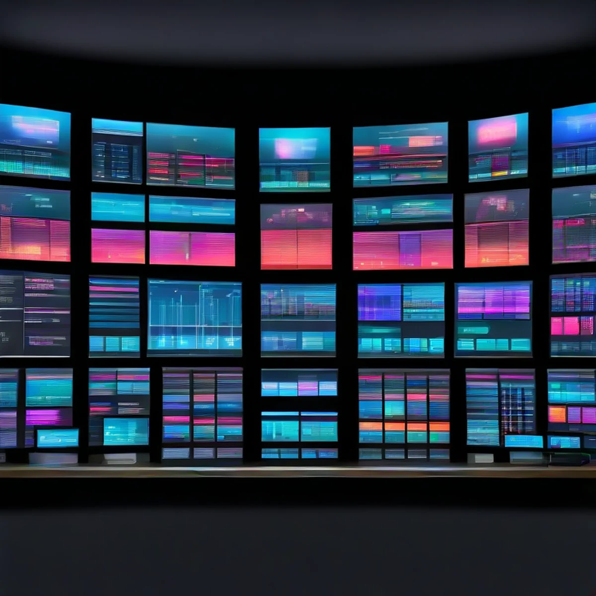 Salle de contrôle d'un studio de diffusion moderne avec des graphiques de données.