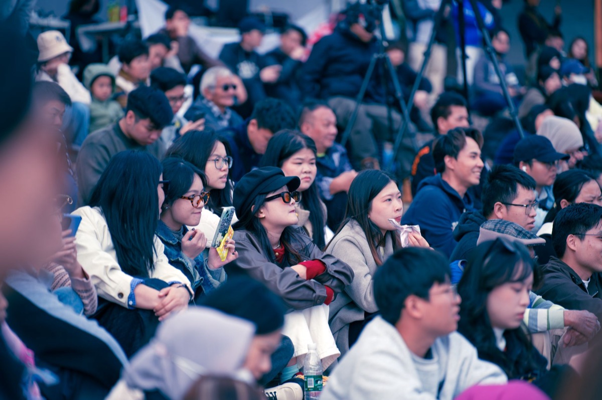 Crowd watching drama broadcast