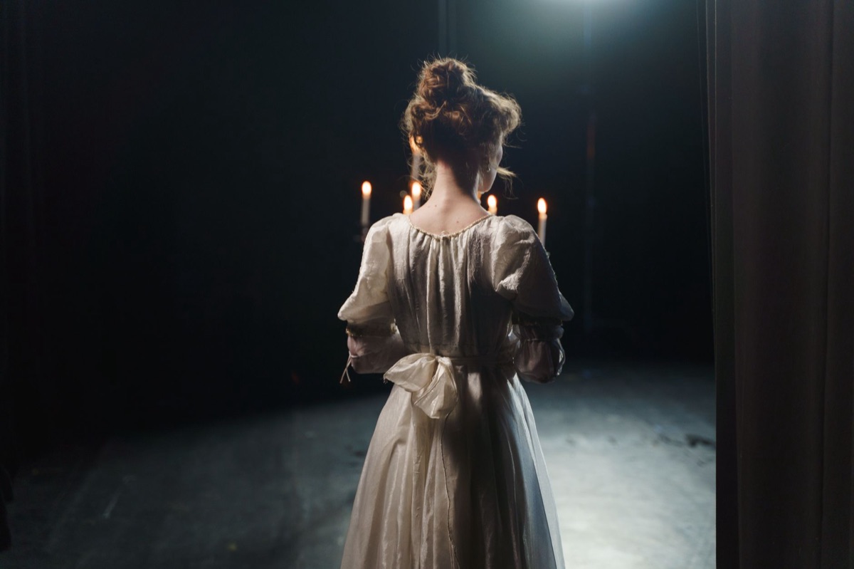 Teary-eyed actress in drama set
