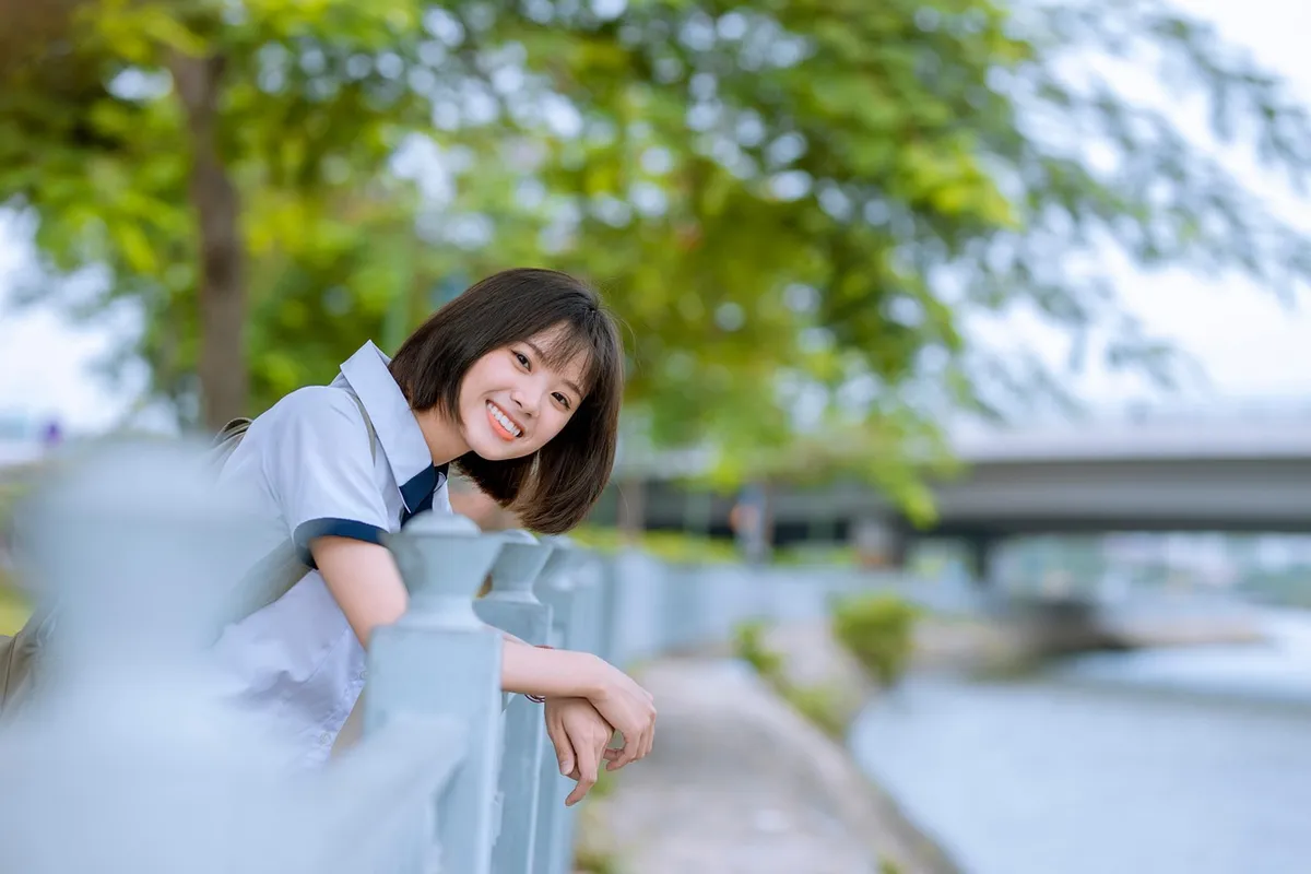girl, student, asian, uniform, school uniform, young woman, asian girl, portrait, model, asian model, modeling, pose, posing, smile, smiling, student, student,