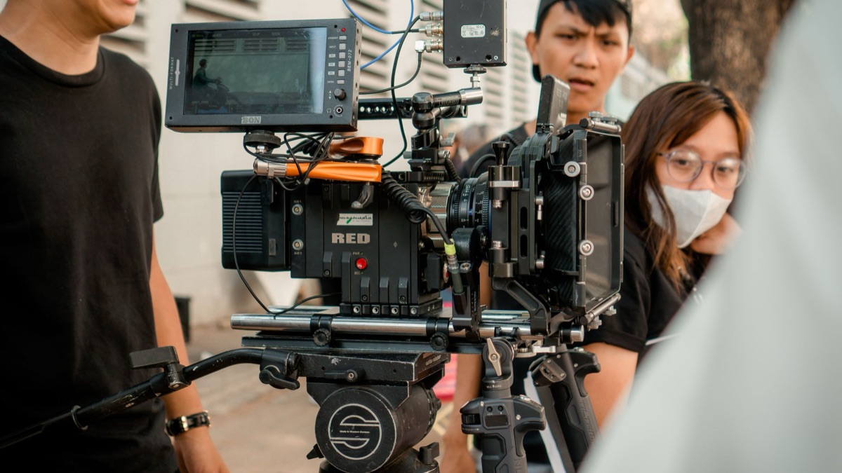 Korean drama set with crew and equipment